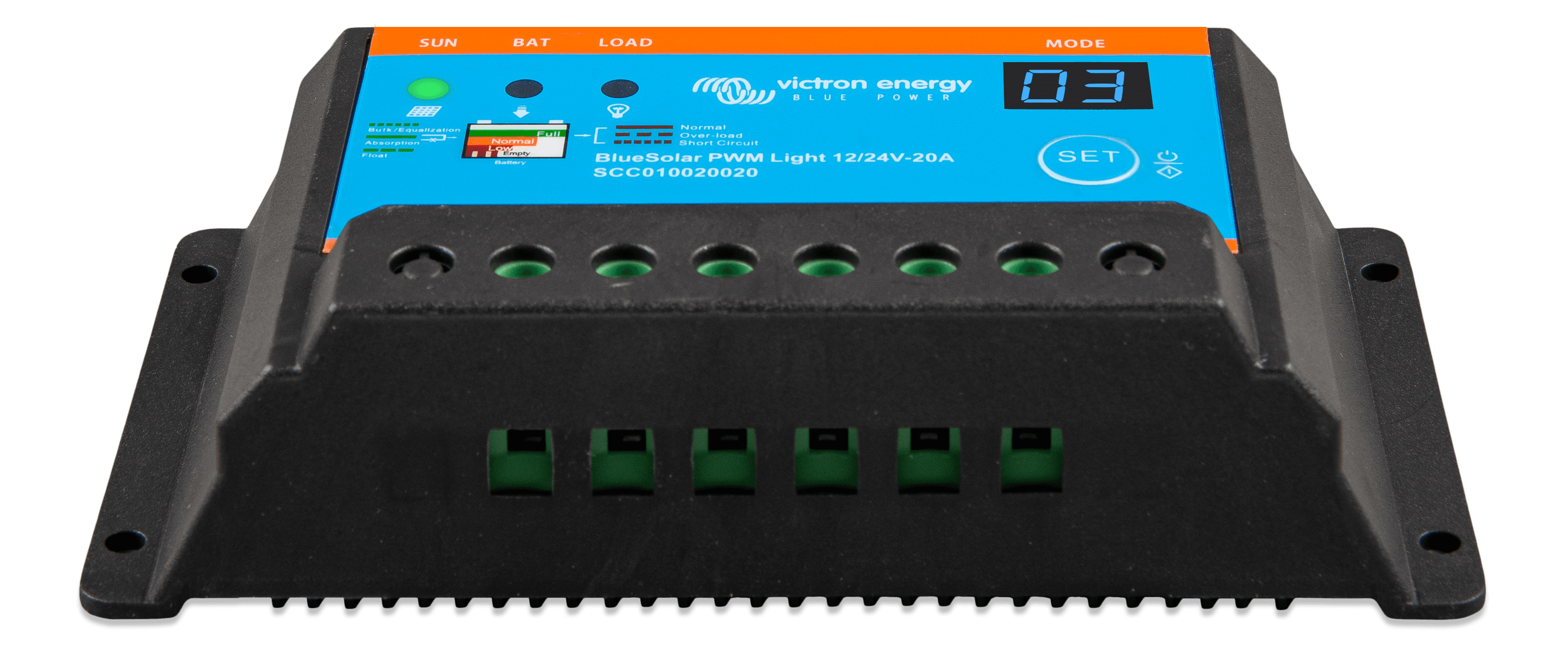 BlueSolar PWM-Light Charge Controller 12/24V-20A (front-angle)  thumbnail